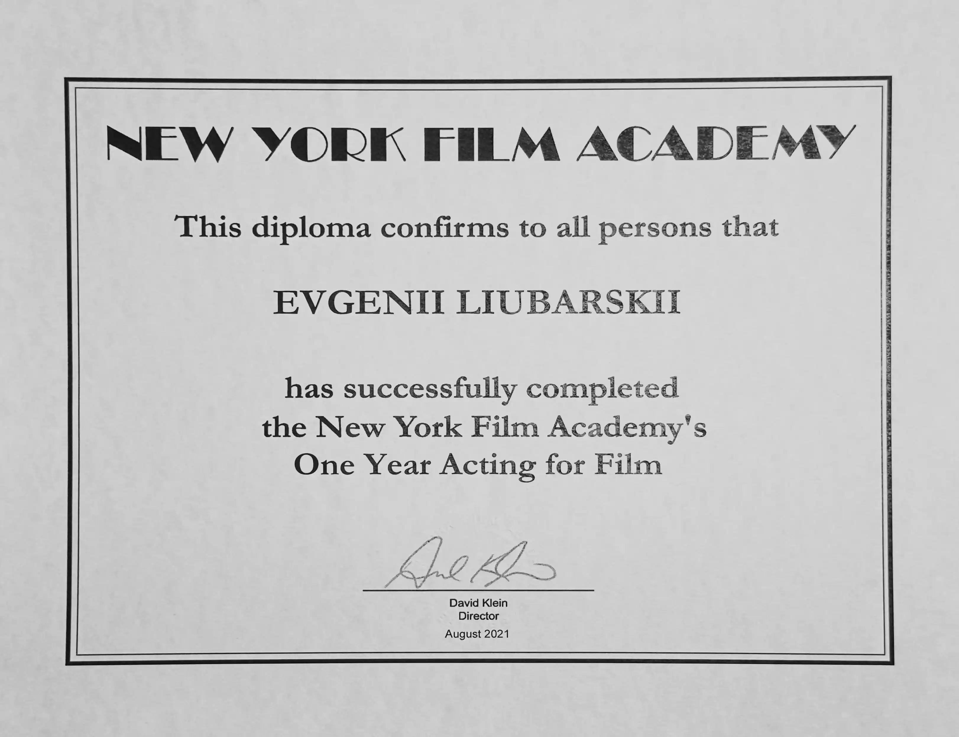 new york film academy acting certificate