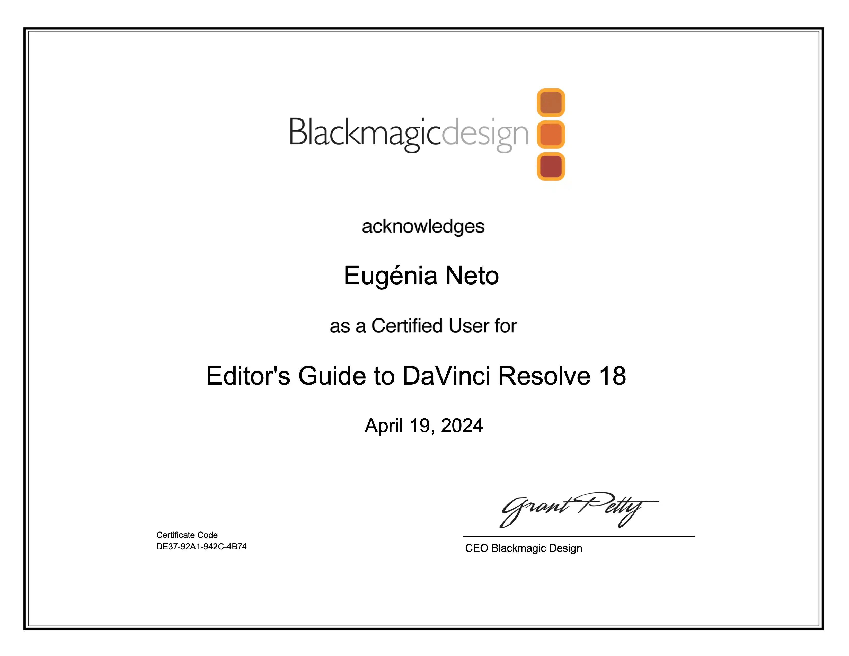 davinci resolve begginers certificate