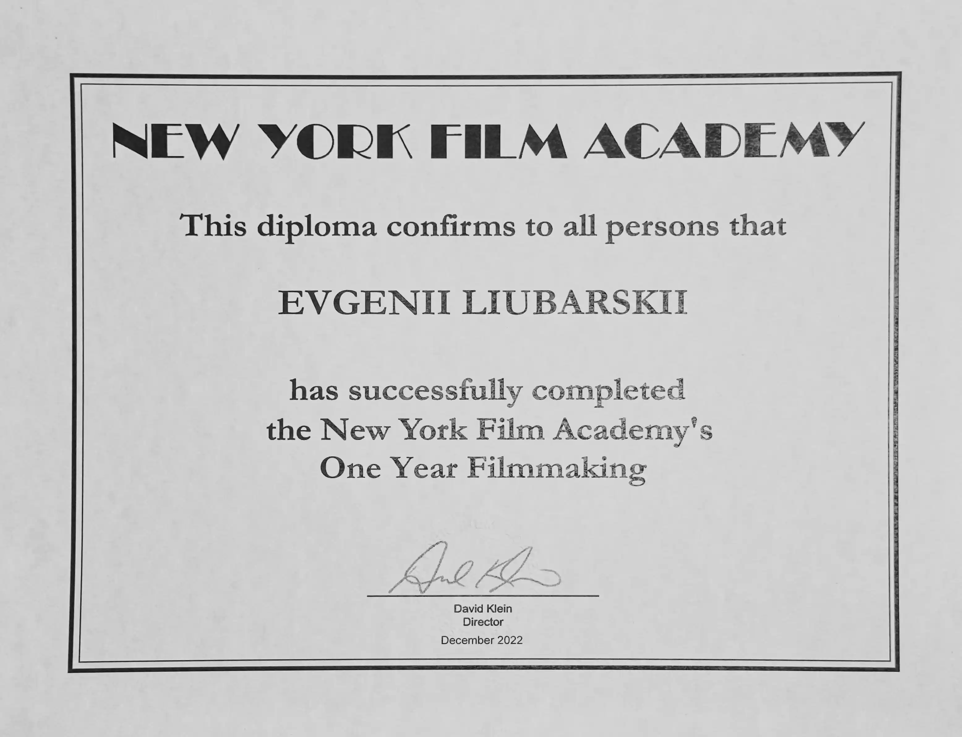 new york film academy filmmaking certificate